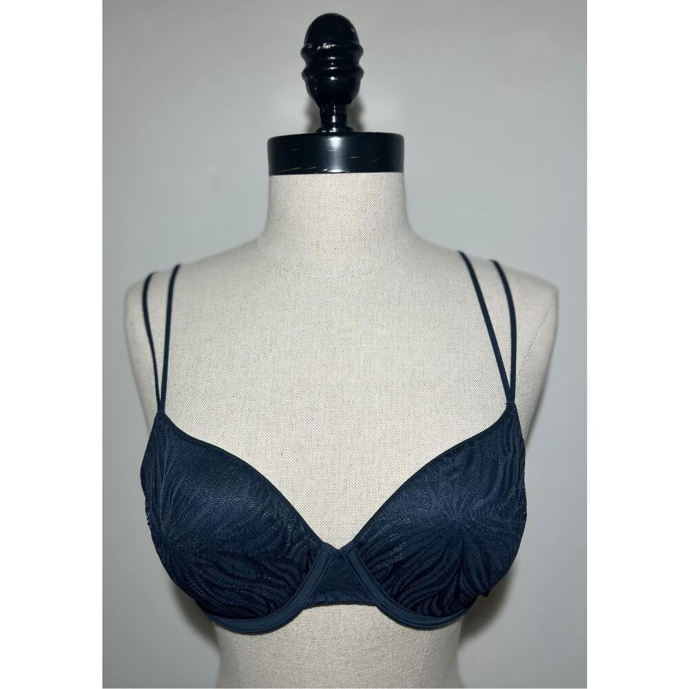 CALVIN KLEIN Navy Blue Floral Underwire Lined Convertible Strap Bra Womens 34C